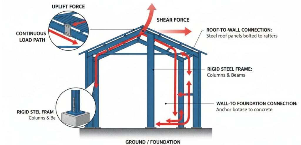 The reasons why steel-framed buildings can withstand hurricanes.