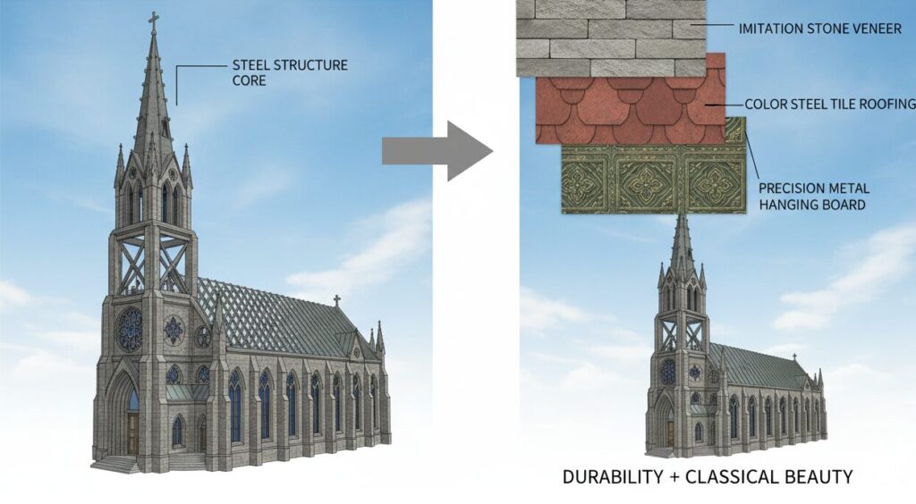 Traditional Style Metal Decorative Steel Structure Church