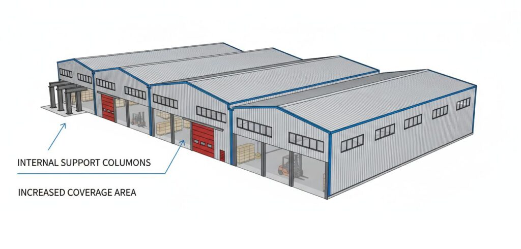 Multi-span prefabricated warehouse