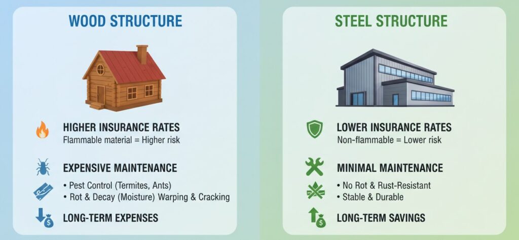 Steel-framed buildings offer greater long-term economic benefits than wood-framed structures.