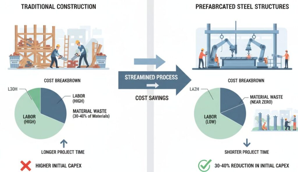 Steel structure buildings are more cost-effective than traditional buildings.