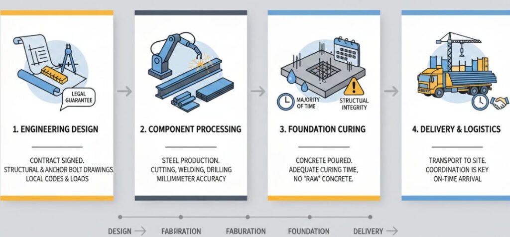 Steel structure building construction process