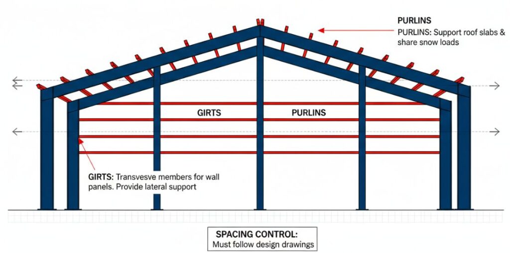 Constructing wall beams and purlins for steel building frames.