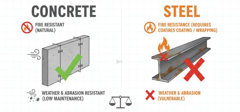 Fire resistance and environmental durability of steel structures
