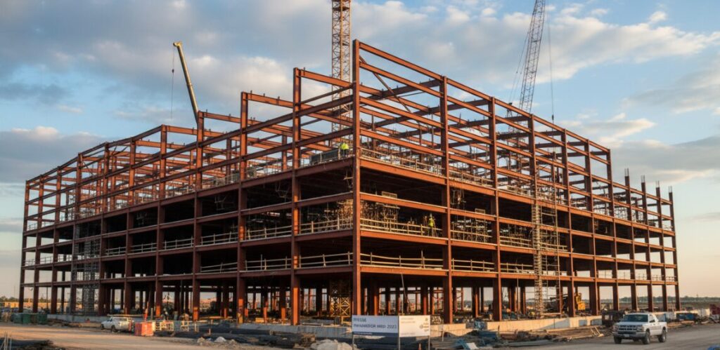 Schematic diagram of a steel frame building