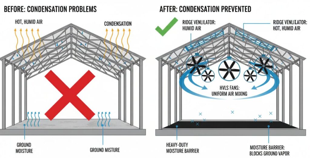 Methods for preventing condensation in steel structure buildings