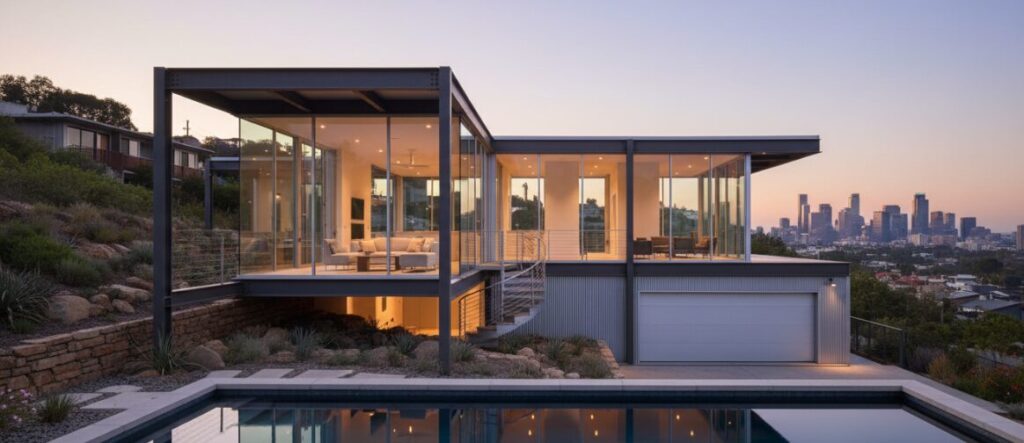 Schematic diagram of a steel structure building.