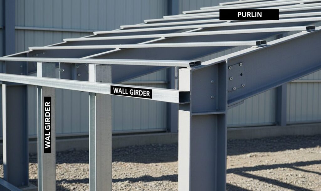 Schematic diagram of steel structure purlins and girder beams.