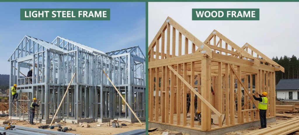 Light steel frame villas and wood frame houses