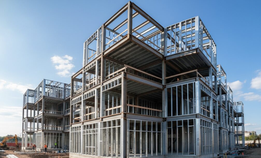 Panoramic view of steel structure frame