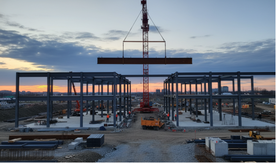 crane lifting steel beams