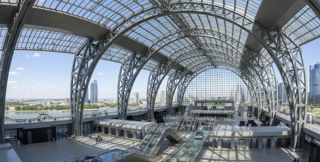 Panoramic view of modern steel structure building