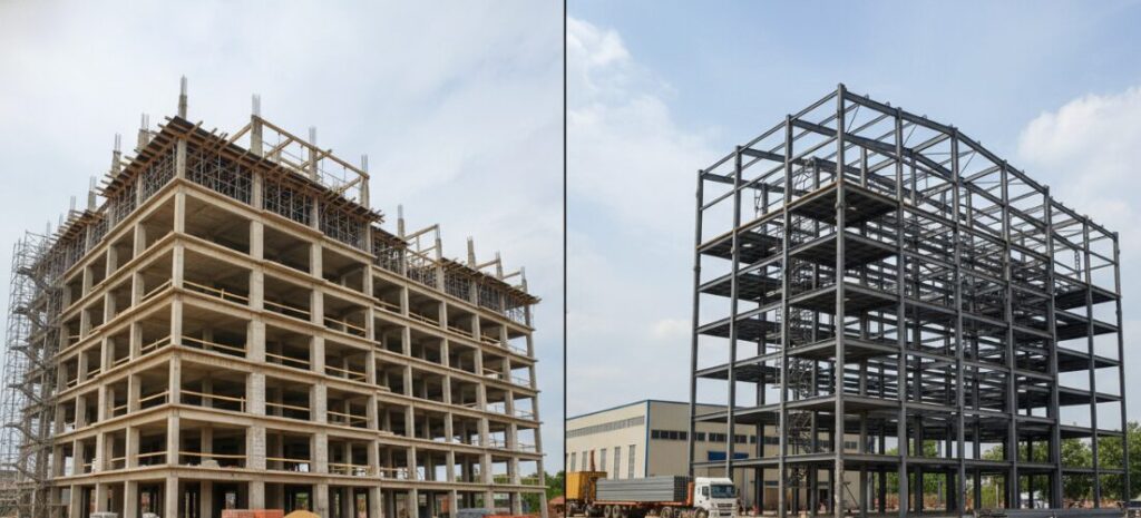 Traditional architecture and steel structure architecture