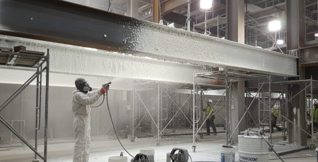 Manual Application of Intumescent Fire-Retardant Coating to Steel Structures