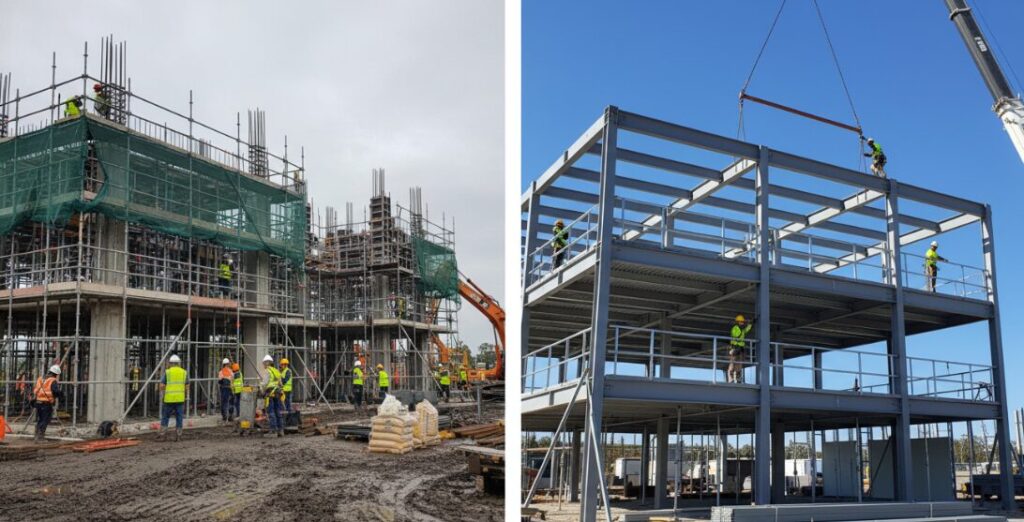 Concrete Construction Site and Steel Structure Construction Site