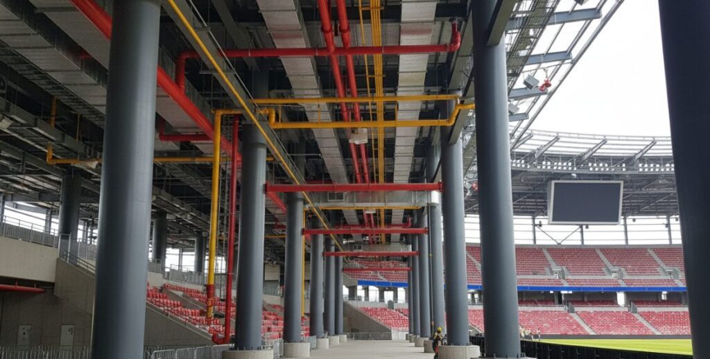 Steel structure pillars in the stadium
